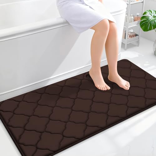 OLANLY Memory Foam Bath Mat Rug 47x24, Ultra Soft and Absorbent Bathroom Rugs, Non-Slip, Comfortable, Machine Washable Bath Carpet for Bathroom Floor, Tub, Shower and Home Decor Accessories, Brown by OLANLY