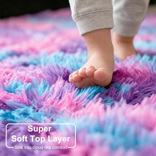Amdrebio Pink Blue Purple Big Shaggy Rug 6x9 for Living Room Girls Bedroom - Image 5