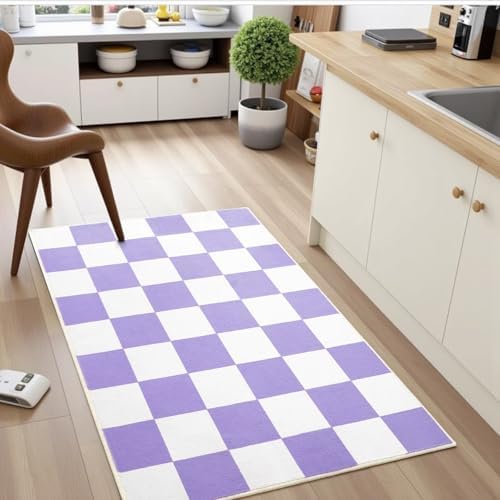 Terrug Purple and White Checkered Rug for Entryway, 2x3 Small Area Rugs - Image 3