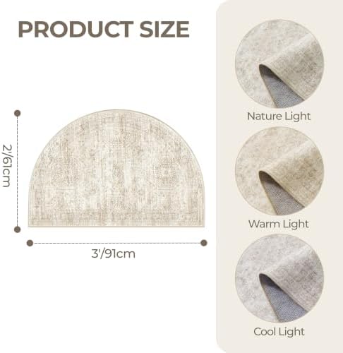 2x3 Half Circle Rug, Small Washable Entryway Rug,Beige - Image 2