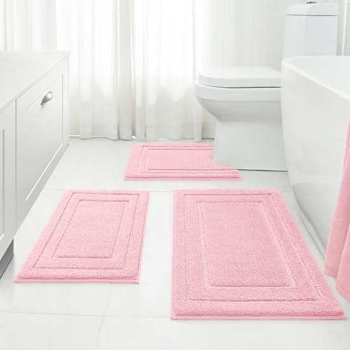HOMEIDEAS Light Pink Microfiber Bathroom Rugs Set of 3, Non Slip Bath Mats by HOMEIDEAS