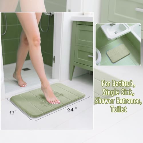 Yimobra Memory Foam Bath Mat, Super Soft Absorbent Bathroom Rug Non Slip, Quick Dry, Machine Washable Floor Carpet for Tub Shower, Home Decor Accessories, 24x17, Sage Green - Image 2