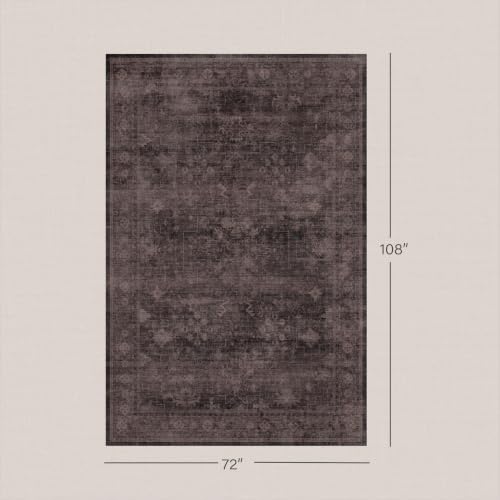 Farmhouse Dark Taupe Brown Rug for Dining Room Table- 6x9 Large Area Rugs for Living Room, Vintage Boho Washable Rug for Bedroom with Distressed Geometric Design, Stain Resistant Low Pile Non-Slip - Image 2