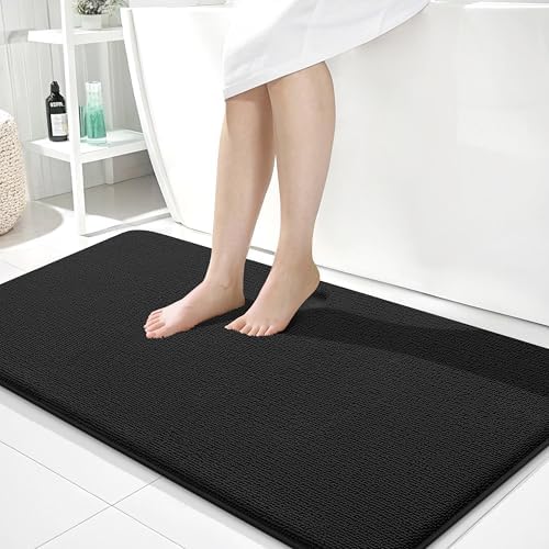 OLANLY Memory Foam Bathroom Runner Rugs 45x27, Absorbent Long Mat, Black by OLANLY