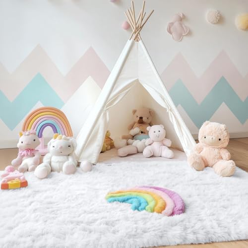 OLANLY 4x4 Machine Washable Accent Rug, Soft Fluffy Shaggy Area Rug for Bedroom, Living Room, Indoor Floor Carpet for Kids, Nursery, Home Decor, White - Image 5