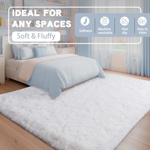 9x12 Fluffy White Rug for Bedroom Living Room Washable Non-Slip - Image 2
