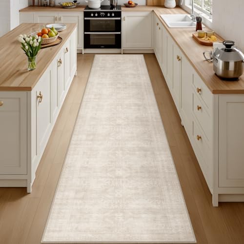 2x14 Hallway Washable Runner Rug: Neutral Kitchen Carpet Beige by Luxturiy