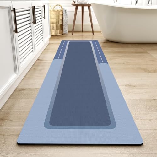 MontVoo-Bath Mat Rug Long Non Slip Super Absorbent Bathroom Runner Stain Resistant Quick Dry Thin Bathroom Mat Fit Under Door-24"x70",Navy by MontVoo