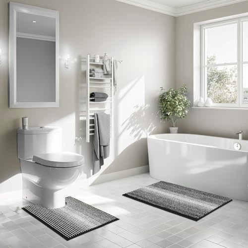 BSICPRO Bathroom Rugs Sets 2 Piece, 32"x20" + U-Shaped 24"x20", Black - Image 2