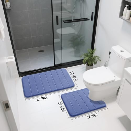 Yimobra Memory Foam Bathroom Mat Set, 31.5 x 20 & 24 x 20 in, Navy Blue - Image 2