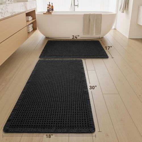 Upgraded Waffle Bath Mat Set of 2 Absorbent Bathroom Mat 17"x24" + 18"x30" - Image 2