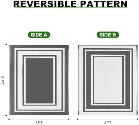 RURALITY Outdoor Rugs 8x10 Waterproof for Patios Clearance,Plastic Straw Mats for Backyard,Porch,Deck,Balcony,Reversible,Grey&White - Image 2