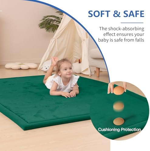 Baby Play Mat for Floor,1.3" Thick Memory foam Tummy Time Mat for Toddlers,Infants,kids,Water-Repellent Soft Nursery Rug ,71"×79" Extra Large Non Slip for Crawling&Yoga,Tatami Style for Living Room(Dark Green) - Image 3