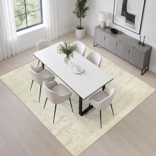 Area Rug Living Room: 8x8 Modern Washable Indoor Soft Carpet Beige - Image 4
