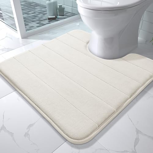 Yimobra Memory Foam Toilet Bath Mat U-Shaped, Soft and Comfortable, Super Water Absorption, Non-Slip, Thick, Machine Wash and Easier to Dry for Bathroom Commode Contour Rug, 24 X 24 Inches, Cream by Yimobra