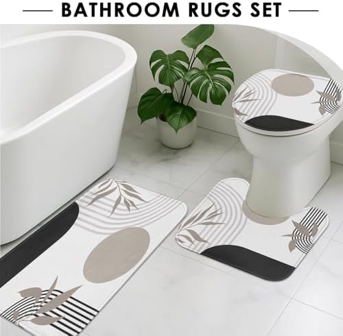 Bathroom Sets with Shower Curtain and Rugs Set of 4 Geometric Boho - Image 5
