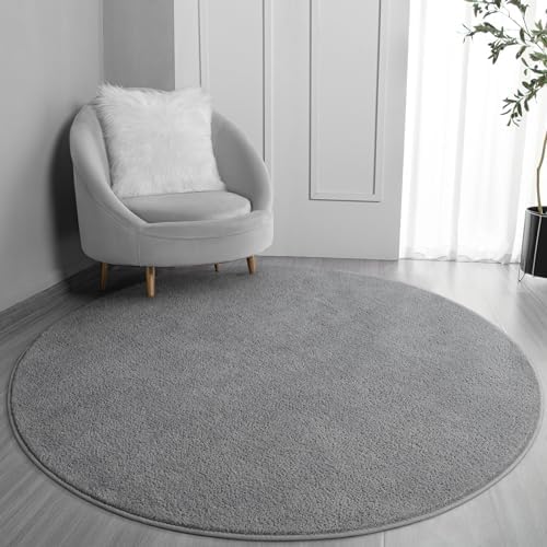 FlyDOIT Round Area Rugs for Bedroom Living Room, 6x6 Grey Super Soft Comfy Thickened Memory-Foam Indoor Circle Carpets, Modern Aesthetic Minimalist Carpet for Boys Girls Adults Nursery Home Décor by FlyDOIT