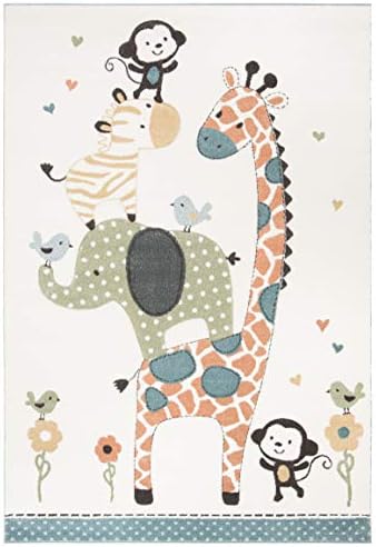 SAFAVIEH Carousel Kids Area Rug 5'3"x7'6", Modern Ivory CRK120A - Image 2
