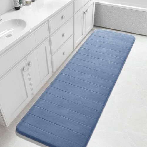 Yimobra Bathroom Runner Rugs 72"x24" Non Slip Washable Memory Foam Bath Mat, Super Soft Water Absorbent Hallway Carpet for Vanity Tub Shower, Denim Blue by Yimobra