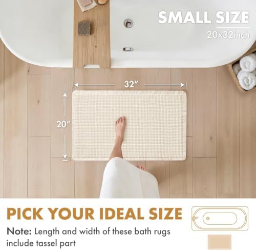MIULEE Set of 2 Waffle Bathroom Rugs Boho Bath Mat Cream White 20x32 Inch - Image 2