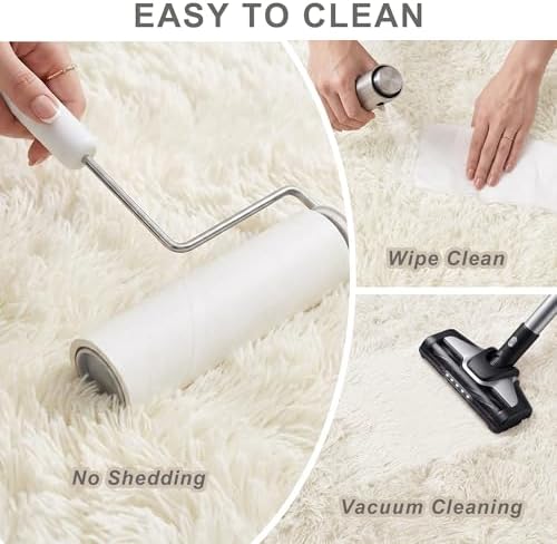 Cream White Fluffy Area Rug 5x8 Ft, Washable for Living Room - Image 5