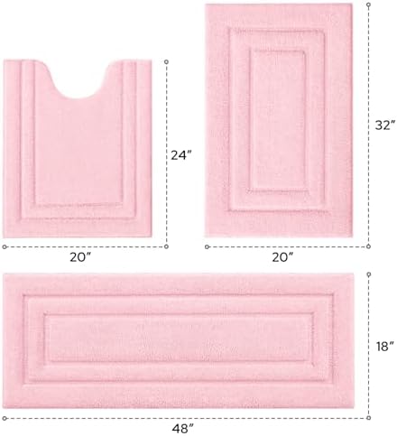 HOMEIDEAS Light Pink Bathroom Rugs Set of 3, Non Slip Bath Runners - Image 2