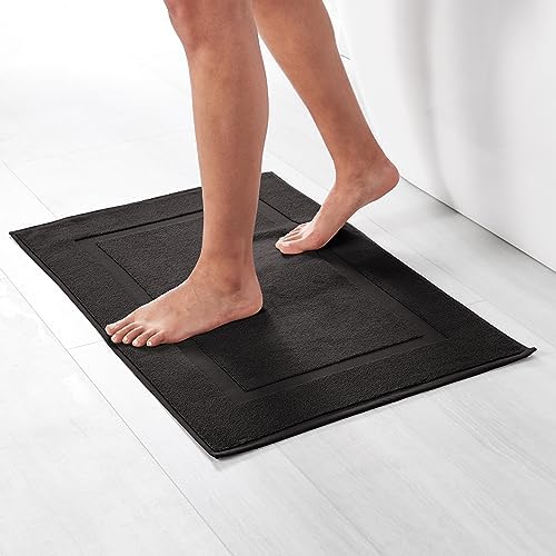 Amazon Basics Banded 100% Cotton Machine Washable Bathroom Bath Rug Mat, 31" x 20", Black - Image 2