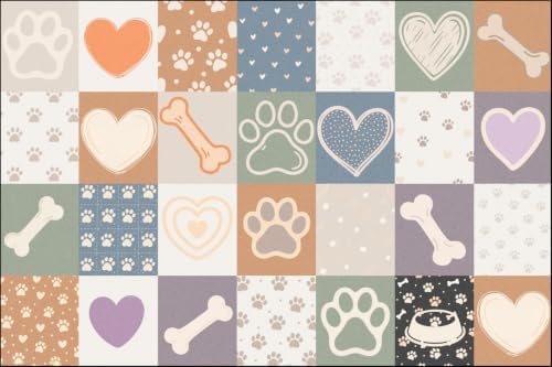 Farmhouse Paw Print Patchwork Area Rug 8x10, Washable & Non-Slip by Unknown