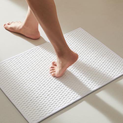TYUU Bathroom Rugs Non Slip Washable, Super Absorbent Thin Bath Mat Small Quick Dry Low Pile Bathroom Rug, White 16"x24" / 1'4" x 2' by TYUU