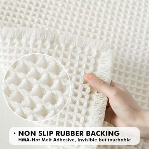 MIULEE Set of 2 Waffle Bathroom Rugs Boho Bath Mat White 20x32 Inch - Image 4