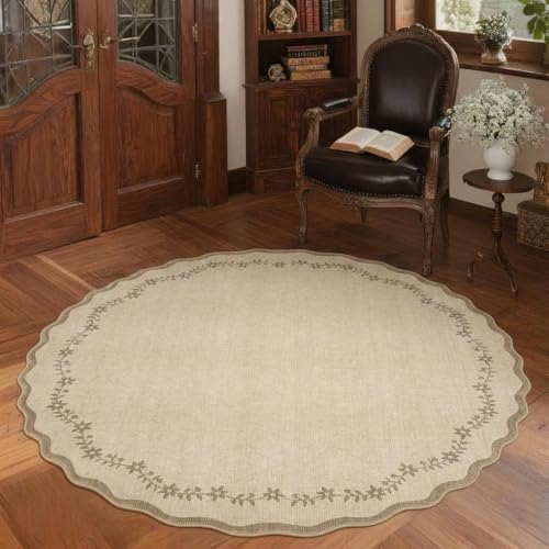 GarveeHome Round Area Rug 5ft Scalloped Washable Circle Rug for Bedroom - Image 2