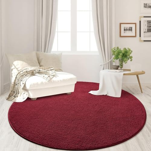 FlyDOIT Round Area Rugs for Bedroom Living Room, 6x6 Rose Red Super Soft Comfy Thickened Memory-Foam Indoor Circle Carpets, Modern Aesthetic Minimalist Carpet for Boys Girls Adults Nursery Home Décor - Image 2