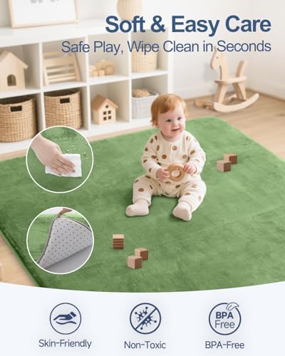 SEPARO Thick Baby Play Mat for Floor,50x50 Playpen Mat,Safe,Non-Slip,Green - Image 3