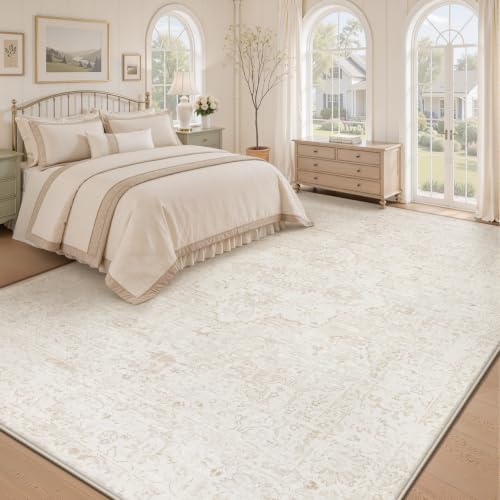 Zomfy 8x10 Area Rugs Washable Rug: Boho Vintage Rug Large Non-Slip Soft Rugs for Living Room Low Pile Retro Medallion Indoor Carpet for Bedroom Nursery Dining Room Dorm Farmhouse Office(Beige, 8'x10') - Image 3