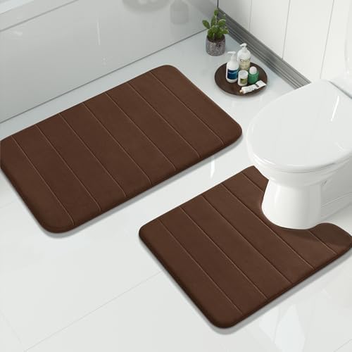 Yimobra Memory Foam Bathroom Mat Set, 31.5 x 20 & 24 x 20 in, Brown by Yimobra