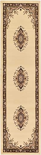 Unique Loom Reza Collection Traditional Persian Style Area Rug, 2 ft 2 in x 8 ft 2 in, Ivory/Brown - Image 4