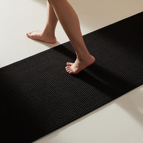 TYUU Black Bathroom Runner Rugs, Long Bath Mat Runner Washable Thin Quick Dry Low Pile Bathroom Runner Rugs Non Slip, Black 24''x70'' by TYUU