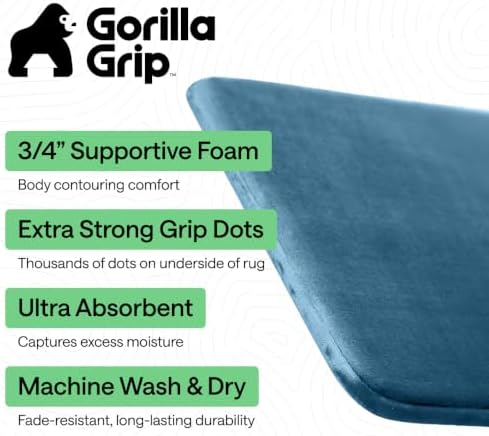 GORILLA GRIP® Memory Foam Bath Rug for Bathroom, 30x20 Blue - Image 2