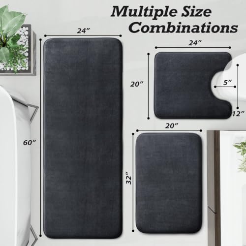 HUXMEYSON Bathroom Rugs Sets 3 Piece, Non-Slip & Quick Dry Bath Mat Set, Ultra Soft Velvet Bath Rugs for Bathroom, Toilet and Shower Floor, Dark Grey - Image 2