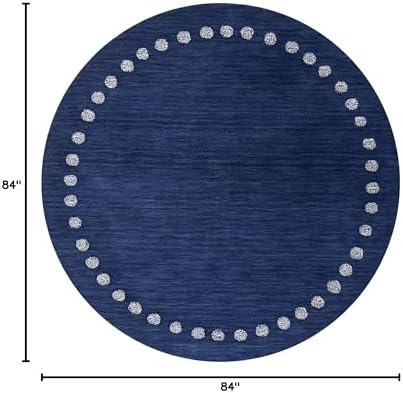 SAFAVIEH Kids Collection Area Rug - 7' Round, Navy, Handmade Wool, Polka Dot Border Design, Ideal for the Living Room, Bedroom, Dining Room, Kids Room, Nursery (SFK802N-7R) - Image 2
