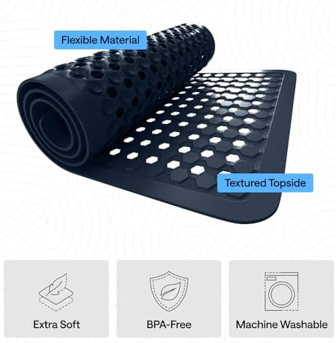 GORILLA GRIP Square Shower Stall Mat, Bathtub Floor Mat, 21x21 Navy - Image 4