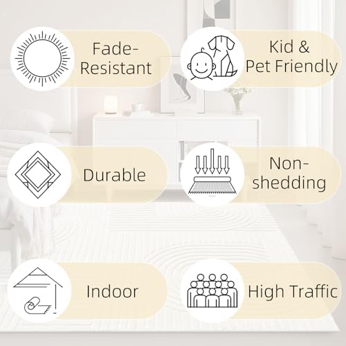 Beige Boho 8x10 Solid Color Area Rugs, Washable Living Room Rug - Image 3