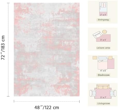 Pink 4x6 Area Rug for Entryway, Modern Abstract Cute Small Rugs - Image 2