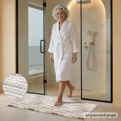 BSICPRO Bathroom Rugs Sets 2 Piece, Modern Bath Mat 20"x47"+20"x32", Beige - Image 3