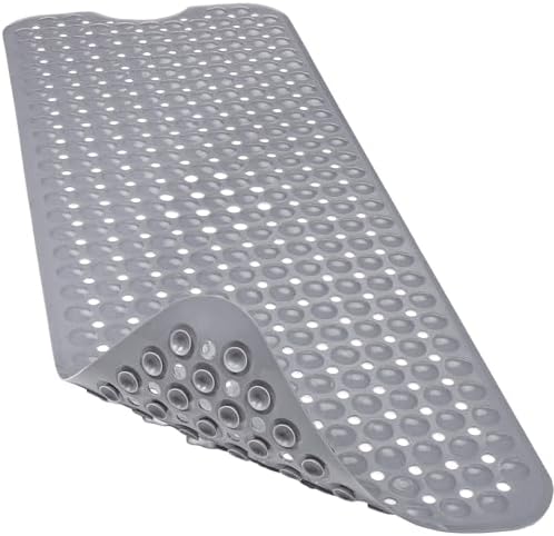 Bathtub and Shower Mats, 40x16 Inch Extra Large Non Slip Soft Bath Tub Mat with Suction Cups and Drain Holes for Bathroom Floor and Keep Tubs Clean, Machine Washable, Gray by Linoows