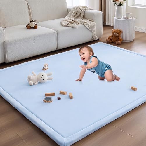 Baby Play Mat for Floor Nursery Rug Muscle Area Playroom Rug Elastic Foam 59x79" Playpenmat Elastic Foam 1.3" Thick Crawling Mat for Babies,Toddlers, Infants, Kids(Ripple Light Blue) by ILPEOD