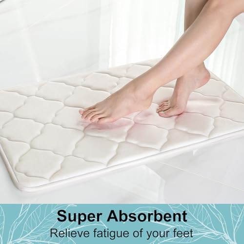 OLANLY Memory Foam Bath Mat Rug 47x32, Ultra Soft Bathroom Rugs, Ivory - Image 5