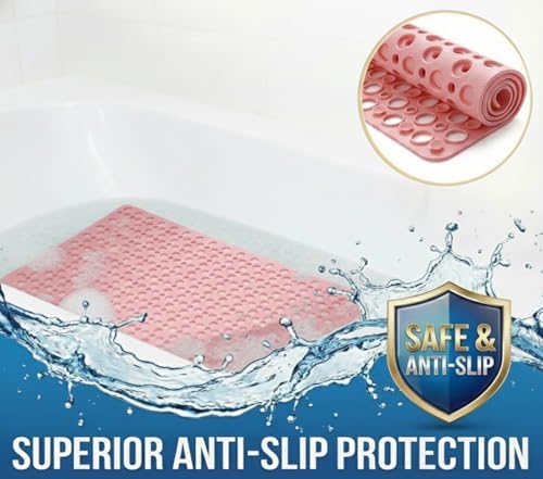 Nonslip Bathtub Mat Extra Soft TPE Bath Mat for Kids, Machine Washable Bathroom Shower Mat, Smooth/Non-Textured Tubs Only, 35L x 16W Inch (Pink) - Image 3