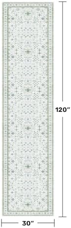 Hazo Haus Oushak Wide Hallway Runner Rug 2'6"x10' - Vintage Turkish Floral, Washable Low Pile Non Slip 10ft Wide Runners for Kitchen, Hall Way - Blue and Green - Image 2