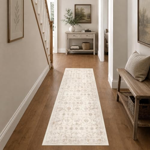Washable 2.6x8 Entryway Runner Rug Non-Slip Vintage Beige Long Carpet by HOME